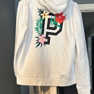 PINK Victoria's Secret White Hoodie with Floral Design